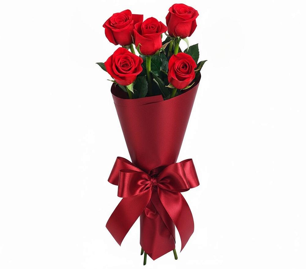 Букет 5 Красных роз Эдлесс Лав в Яблочном
