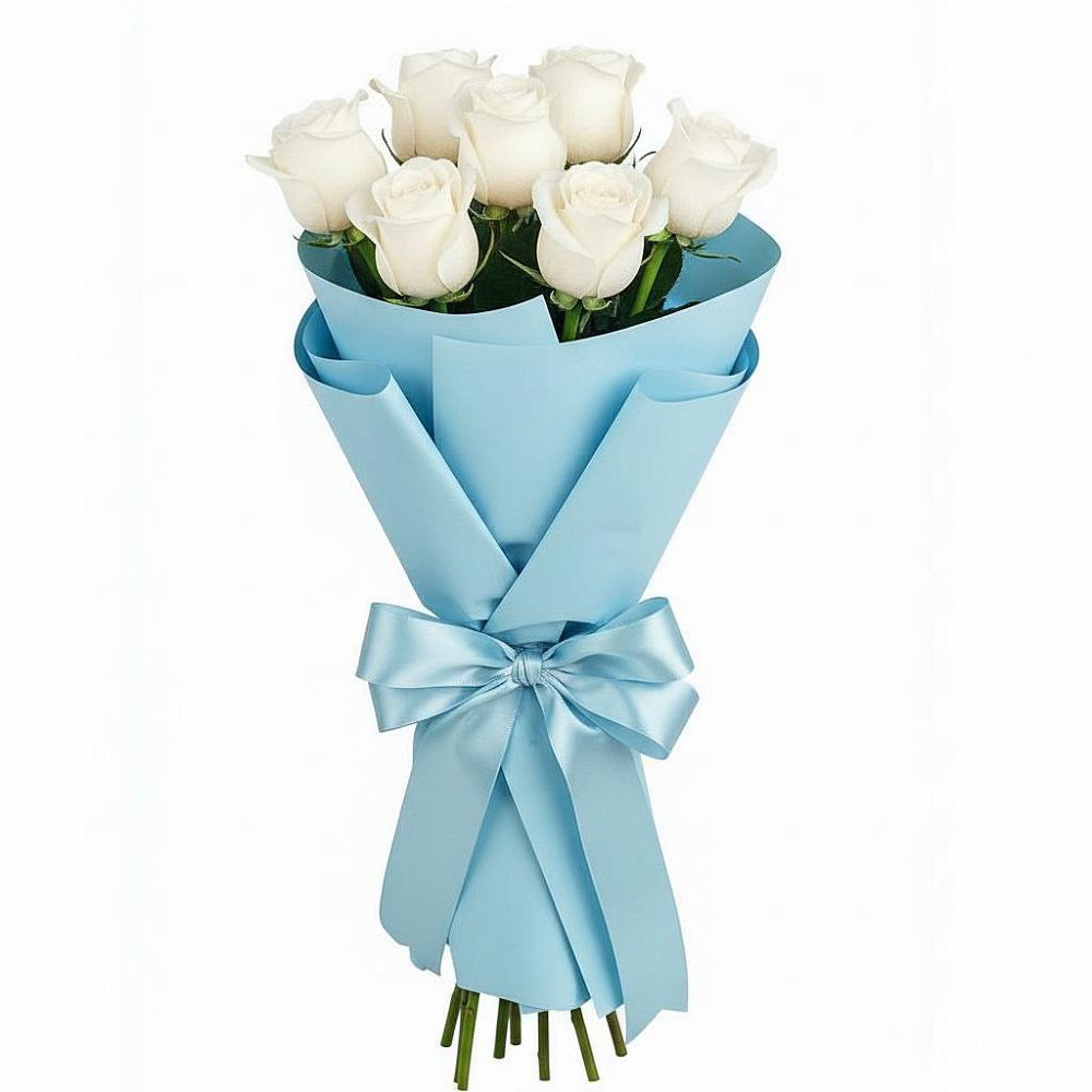 Букет 7 белых роз Проуд в Яблочном