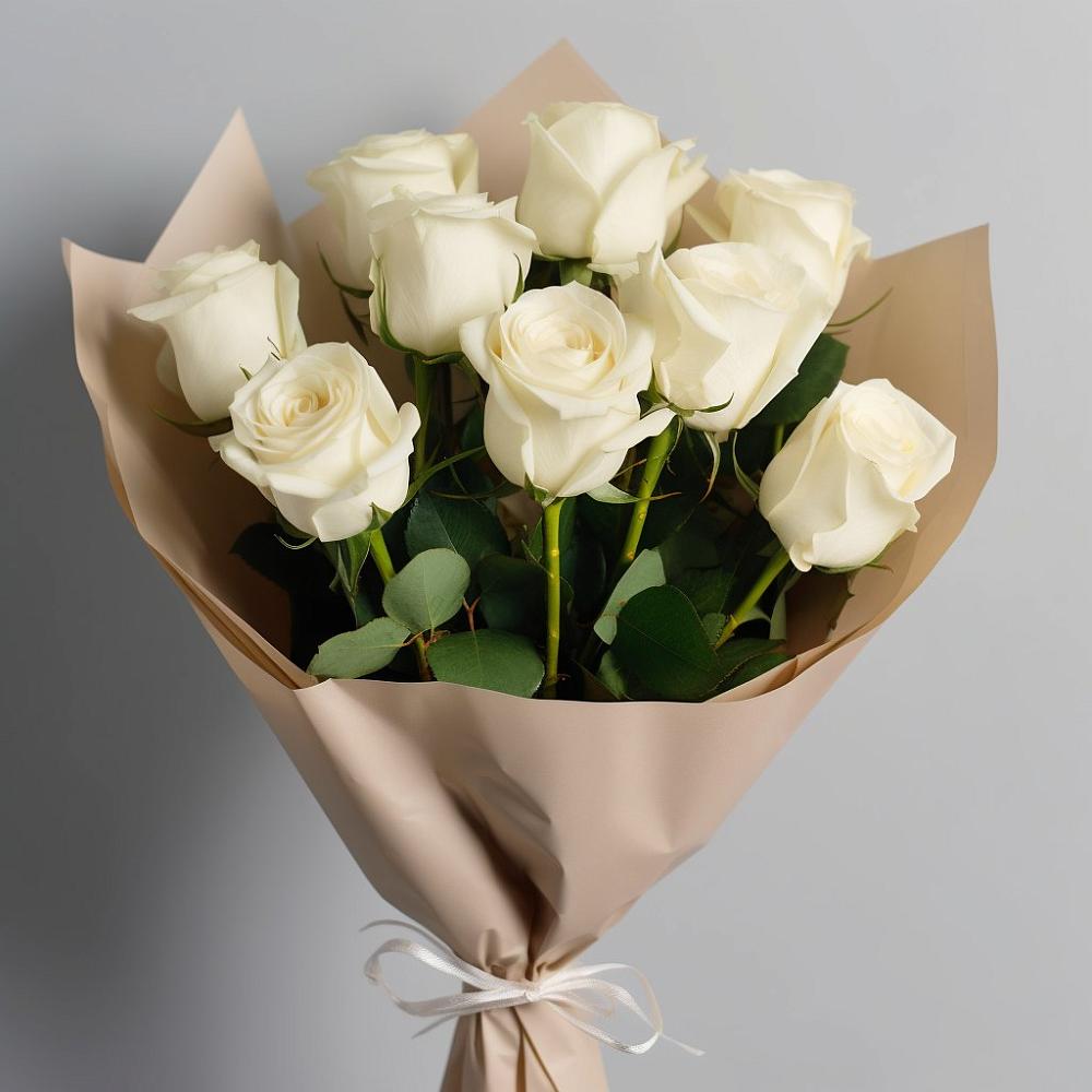 Букет 9 Белых роз Эдлесс Лав в Яблочном