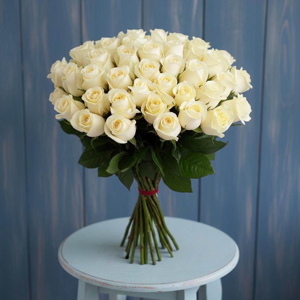 Букет 51 Белая роза Эдлесс Лав в Яблочном
