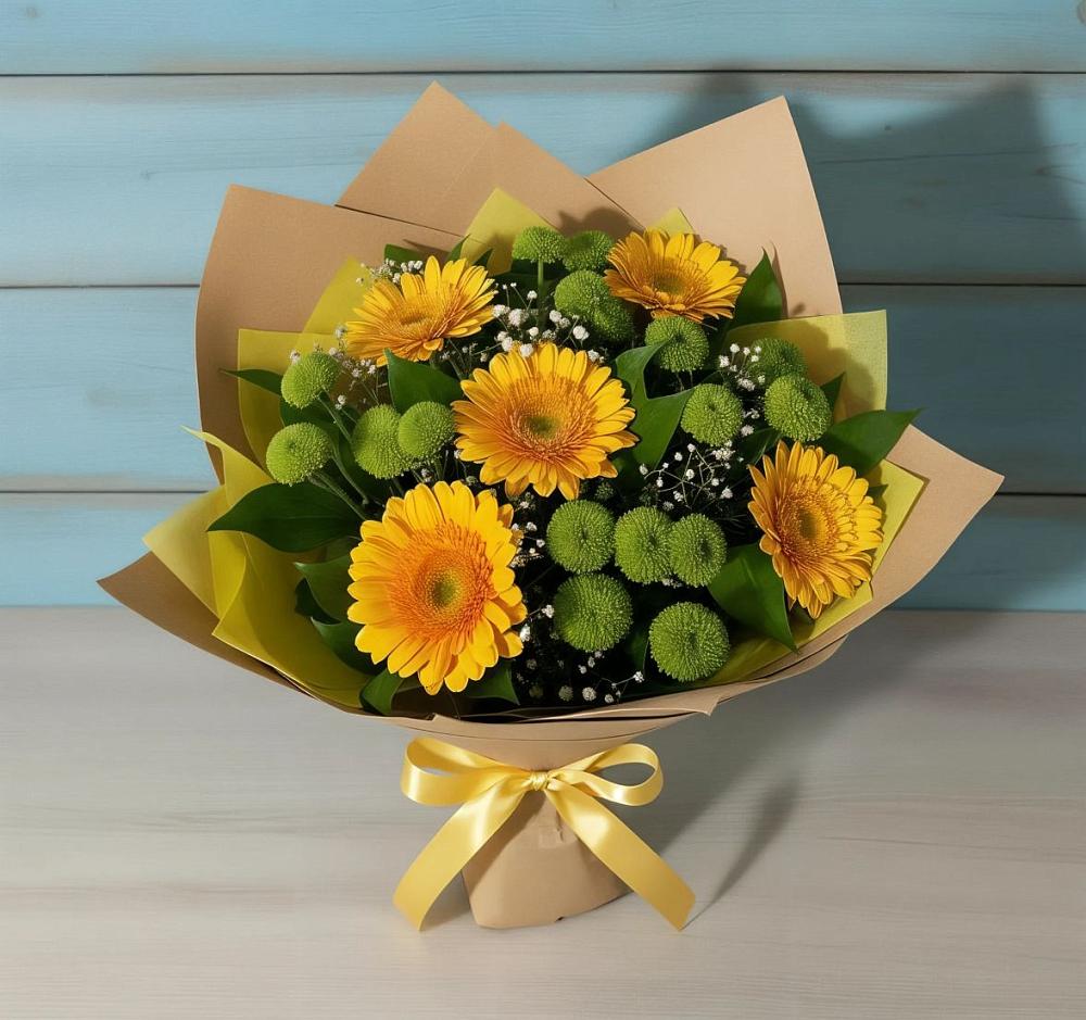 Букет цветов из: Герберы и Хризантемы в Яблочном