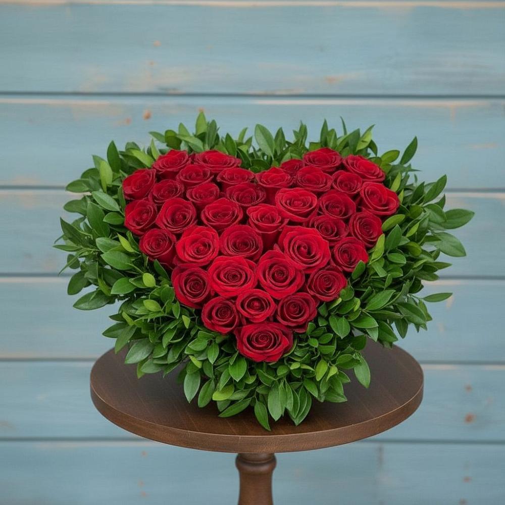 Цветочная композиция из Розы в виде сердца в Яблочном