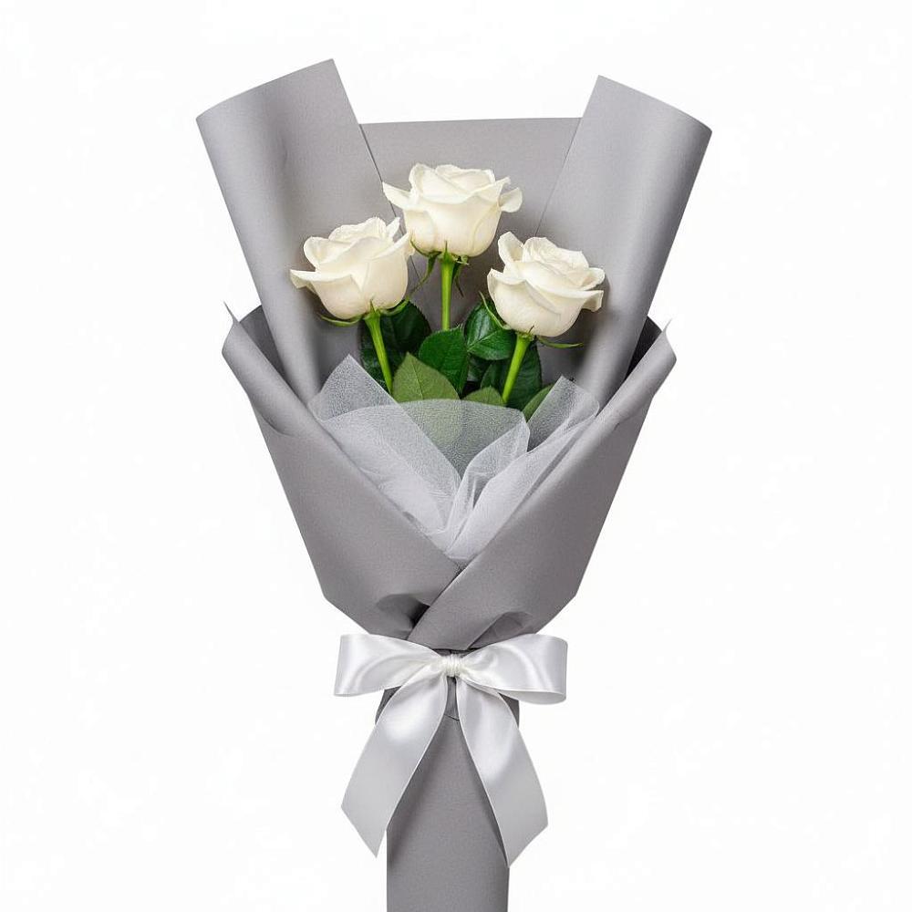 Букет 3 белые розы в Яблочном