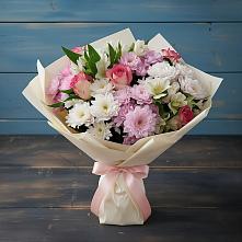 Букет цветов из:  Хризантемы, Альстромерии и Розы в Яблочном