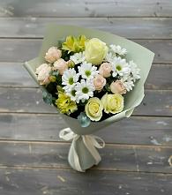 Букет цветов из:  Альстромерии, Розы и Хризантемы в Яблочном