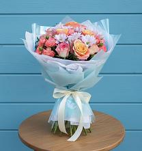 Букет цветов из:  Хризантемы и Розы #REPLACE_PRED# Яблочном